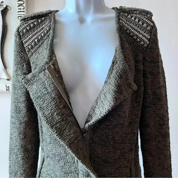 Jamison For Scoop NYC Green Marled Studded Zip Up Cardigan Sweater Size S - Picture 7 of 14